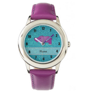Reloj De Pulsera Purpurina conocido personalizado de la turquesa