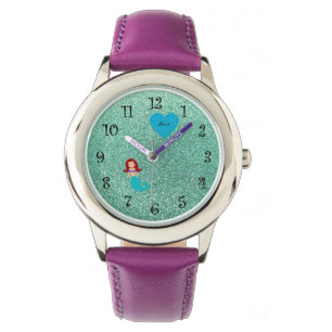 Reloj De Pulsera Purpurina conocido personalizado del verde del