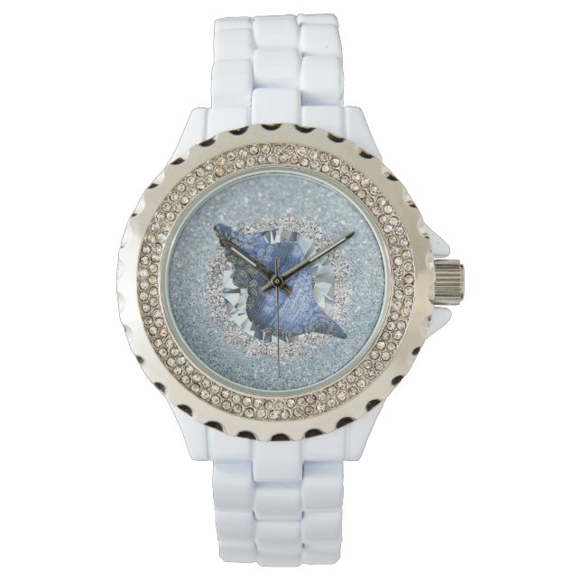 Reloj De Pulsera Purpurina de Blue Seashell Aquamarine Jewel Faux (Anverso)