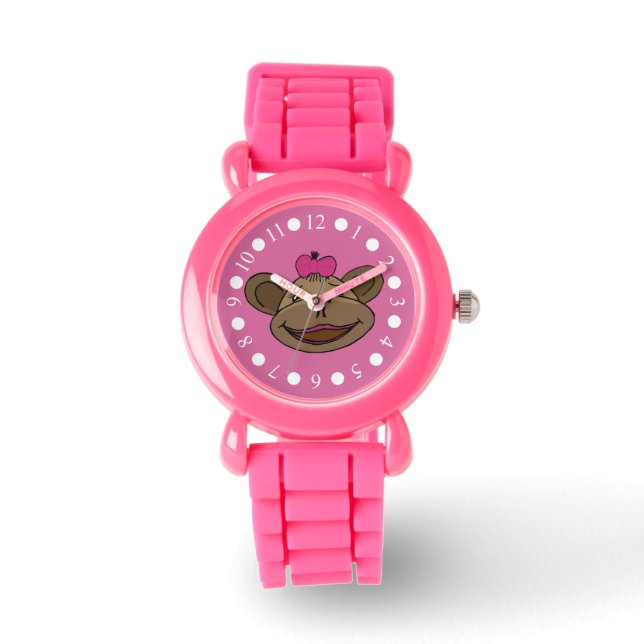 Reloj De Pulsera Purpurina de Chicas de monos rosados (Anverso)
