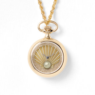 Reloj De Pulsera Purpurina de Faux Gold Seashell & Pearl Gold