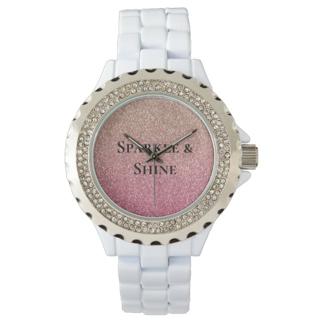 Reloj De Pulsera Purpurina de Faux Rosado de Bronce (Anverso)