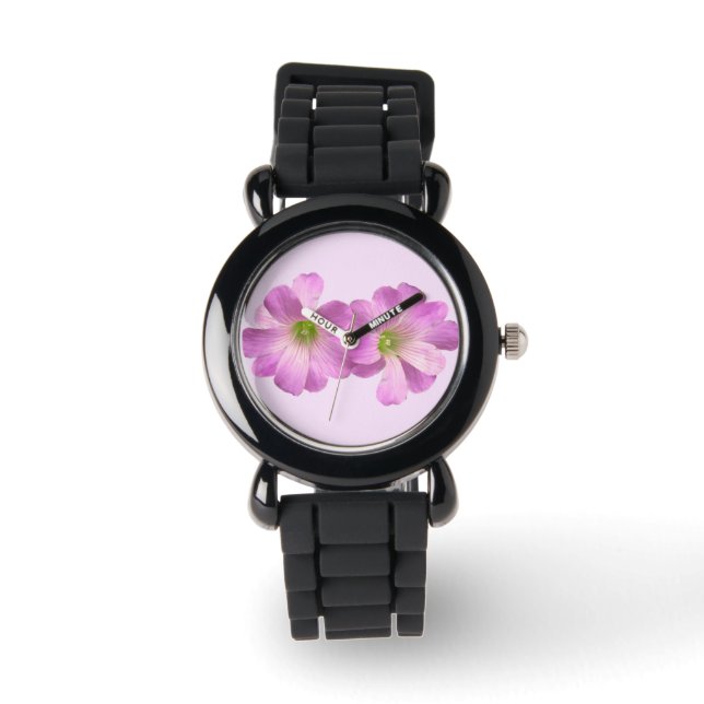 Reloj De Pulsera Purpurina de flores rosadas Watch (Anverso)