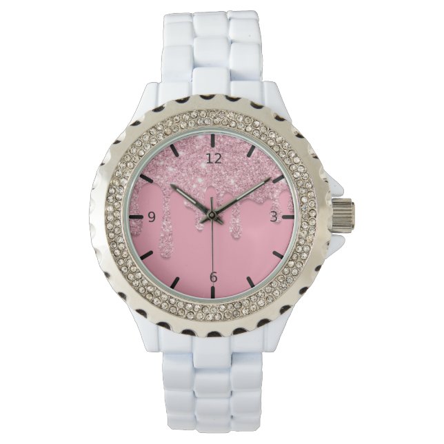 Reloj De Pulsera Purpurina de goteo rosa Watch (Anverso)
