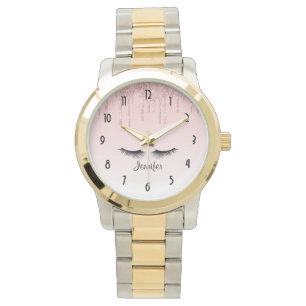 Reloj De Pulsera Purpurina de goteo rosado moderno y pestañas