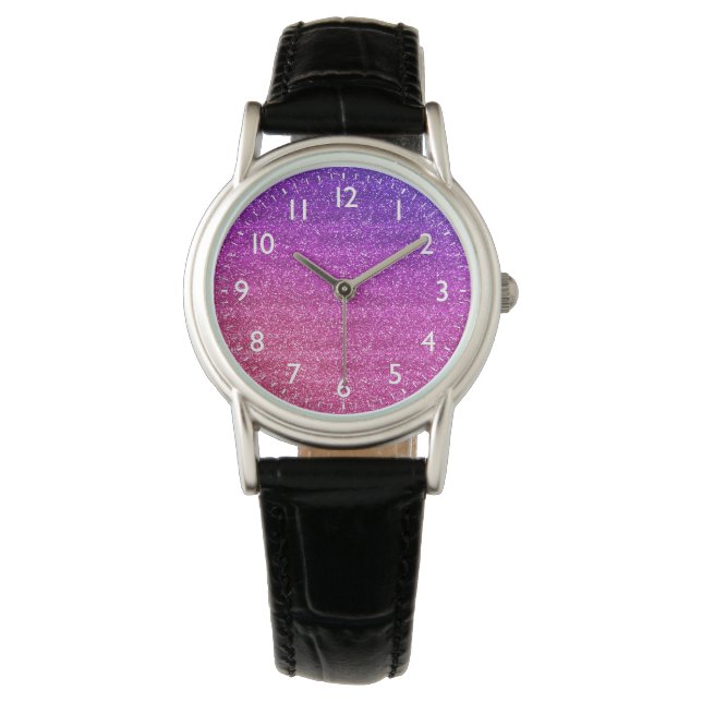 Reloj De Pulsera Purpurina de gradiente espumoso morado y rosado (Anverso)