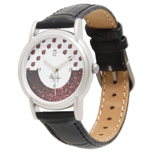 Reloj De Pulsera Purpurina de imitación rojo oscuro rompe Monograma (Angular)