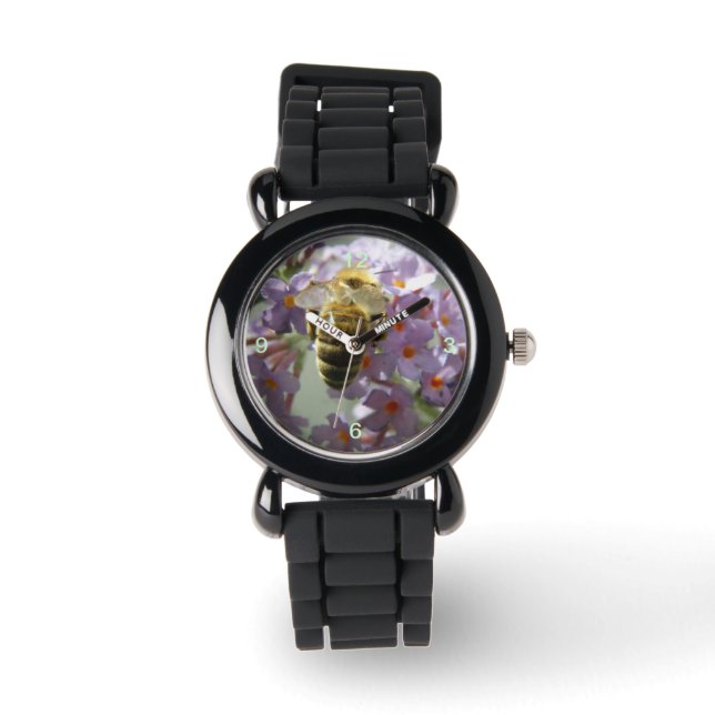Reloj De Pulsera Purpurina de las flores de abeja y de buda Watch (Anverso)