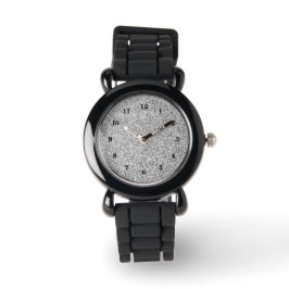 Reloj De Pulsera Purpurina de luz gris plateada chispa con números