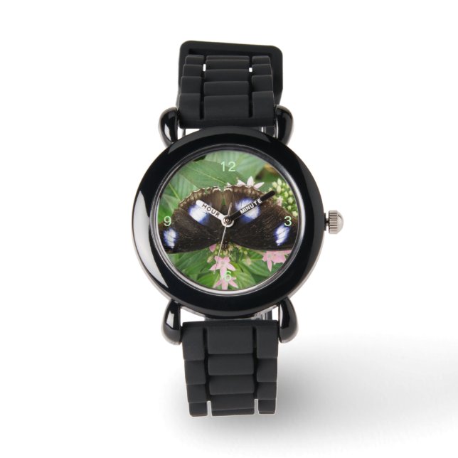 Reloj De Pulsera Purpurina de mariposa con manchas azules (Anverso)