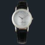 Reloj De Pulsera Purpurina de Monograma Plateado Sparkle Girly Scri<br><div class="desc">Purpurina De Espuma Metálica De Relieve metalizado Faux Plateado Cepilló El Reloj De Nombre De Monograma Metalizado. Esto hace que la graduación perfecta, el cumpleaños, el boda, la ducha de novia, el aniversario, la ducha de bebé o la fiesta de soltera sea un regalo para alguien que ama el lujo...</div>