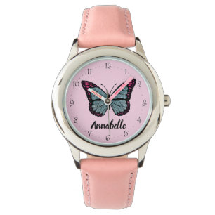Reloj De Pulsera Purpurina de nombres personalizado mariposa niños 