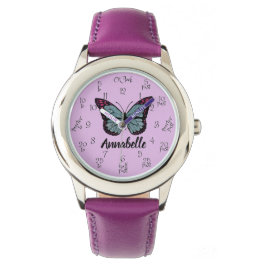 Reloj De Pulsera Purpurina de nombres personalizados Mariposa Niños