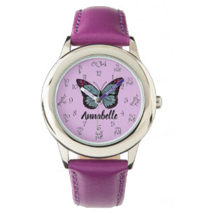 Reloj De Pulsera Purpurina de nombres personalizados Mariposa Niños