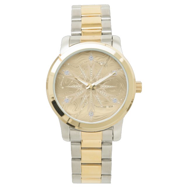 Reloj De Pulsera Purpurina de oro de lujo Snowflake Diamond (Anverso)