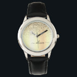 Reloj De Pulsera Purpurina de oro Monograma Metalizado Nombre de Gl<br><div class="desc">El Purpurina de la espuma metálica del Relieve metalizado Faux de oro Cepilló el Reloj de nombres de monograma Metalizado. Esto hace que el dulce perfecto cumpleaños 16, boda, ducha de novia, aniversario, ducha de bebé o fiesta de soltera sea regalo para alguien que ama el lujo glam y los...</div>