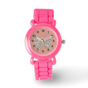 Reloj De Pulsera Purpurina de Plata Rosa Girona Mariposa Diamantes