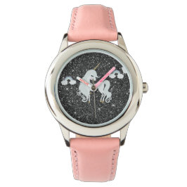 Reloj De Pulsera Purpurina de unicornio negro
