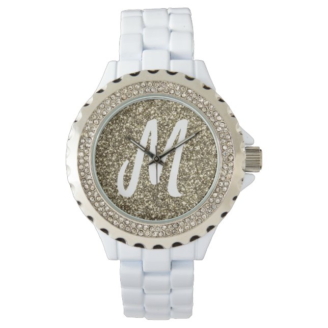 Reloj De Pulsera Purpurina dorado plateado luce elegante monogramad (Anverso)