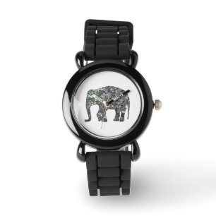 Reloj De Pulsera Purpurina elefante de mosaico de plata espárrago