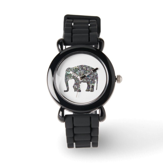 Reloj De Pulsera Purpurina elefante de mosaico de plata espárrago (Anverso)