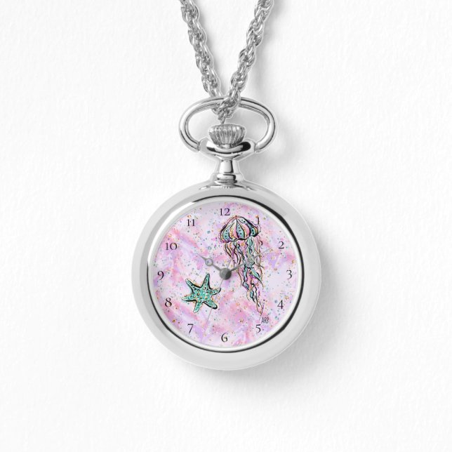 Reloj De Pulsera *~* Purpurina Estrella de Arte Playa Fish Jelly Fi (Anverso)
