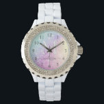 Reloj De Pulsera Purpurina glamoroso Holograma Bonito monogramada<br><div class="desc">Personalice fácilmente este elegante y colorido patrón de purpurina bokeh con su nombre personalizado y/o monograma.</div>