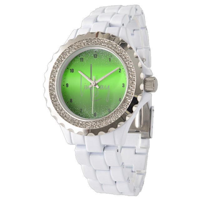 Reloj De Pulsera Purpurina Metalizado cepillado verde Monograma sim (Angular)