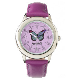 Reloj De Pulsera Purpurina personalizado Mariposa Morada Aprender A