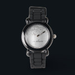 Reloj De Pulsera Purpurina plateado Sparkle Glam Monograma Metaliza<br><div class="desc">Purpurina De Espuma Metálica De Relieve metalizado Faux Plateado Cepilló El Reloj De Nombre De Monograma Metalizado. Esto hace que el dulce perfecto cumpleaños 16, boda, ducha de novia, aniversario, ducha de bebé o fiesta de soltera sea regalo para alguien que ama el lujo glam y los estilos de moda....</div>