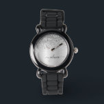 Reloj De Pulsera Purpurina plateado Sparkle Glam Monograma Metaliza<br><div class="desc">Purpurina De Espuma Metálica De Relieve metalizado Faux Plateado Cepilló El Reloj De Nombre De Monograma Metalizado. Esto hace que el dulce perfecto cumpleaños 16, boda, ducha de novia, aniversario, ducha de bebé o fiesta de soltera sea regalo para alguien que ama el lujo glam y los estilos de moda....</div>