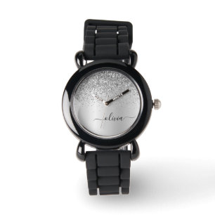 Reloj De Pulsera Purpurina plateado Sparkle Glam Monograma Metaliza