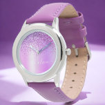 Reloj De Pulsera Purpurina púrpura Glam Monograma Metalizado Nombre<br><div class="desc">Purpurina De Espuma Metálica De Relieve metalizado Púrpura Faux Cepó El Reloj De Nombre De Monograma Metalizado. Esto hace que el dulce perfecto cumpleaños 16, boda, ducha de novia, aniversario, ducha de bebé o fiesta de soltera sea regalo para alguien que ama el lujo glam y los estilos de moda....</div>