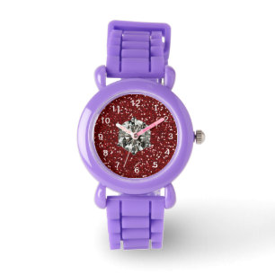 Reloj De Pulsera Purpurina rojo Diamante de imitación estilo Glam C