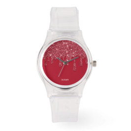Reloj De Pulsera Purpurina rojo gotear nombre personalizado mujeres