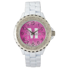 Reloj De Pulsera Purpurina rosa caliente Monograma de Bokeh