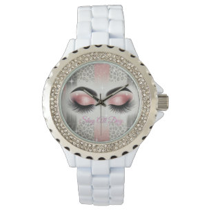 Reloj De Pulsera Purpurina rosa Eyelashes Leopard