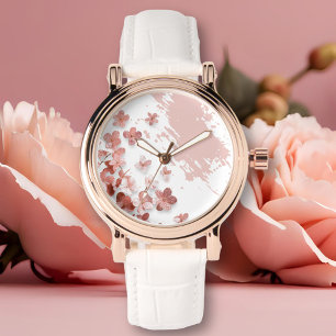 Reloj De Pulsera Purpurina rosa Flores Pincel floral