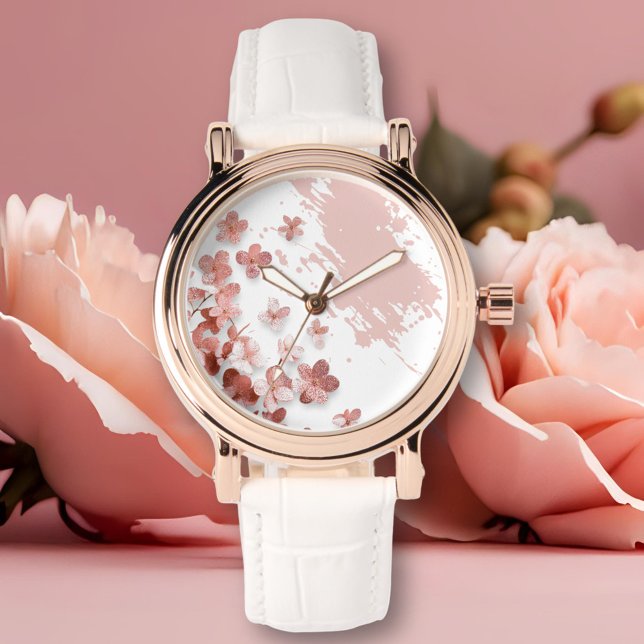 Reloj De Pulsera Purpurina rosa Flores Pincel floral (Subido por el creador)