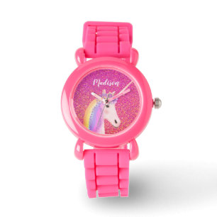 Reloj De Pulsera Purpurina rosa unicornio curado y personalizado