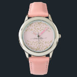 Reloj De Pulsera Purpurina rosa y dorado<br><div class="desc">Diseñado para coordinar con nuestra colección de bodas Purpurinas rosados y dorados, este reloj lindo presenta un borde purpurina dorado sobre fondo rosado. Para una personalización más avanzada de este diseño, haga clic en el botón "PERSONALIZAR" de arriba. Tenga en cuenta que el purpurina es como efecto impreso y no...</div>