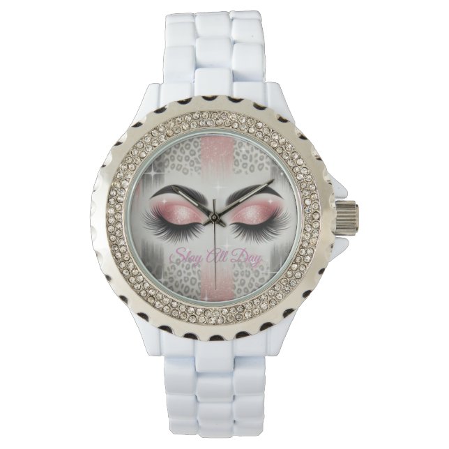 Reloj De Pulsera Purpurina rosado Eyelashes (Anverso)
