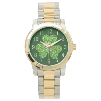 Reloj De Pulsera Purpurina Shamrock Y Flower Watch
