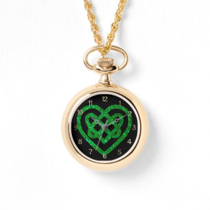 Reloj De Pulsera Purpurina verde de corazón celta