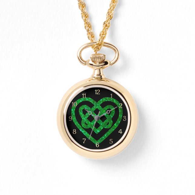 Reloj De Pulsera Purpurina verde de corazón celta (Anverso)