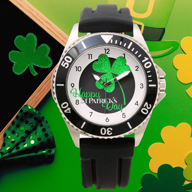 Reloj De Pulsera Purpurina verde Shamrock único Día de San Patricio (Subido por el creador)