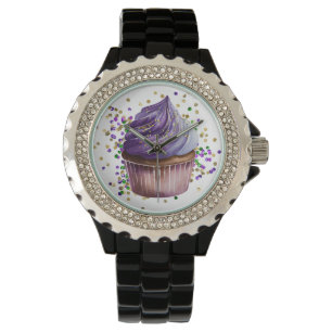 RELOJ DE PULSERA PURPURPLE WATERCOLOR MARDI GRAS CUPCAKE