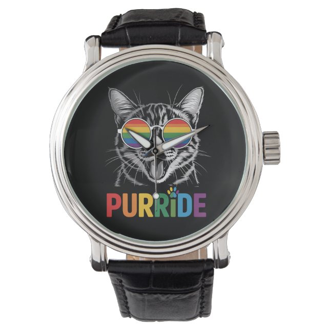 Reloj De Pulsera Purride Cat Gay Lesbian Rainbow LGBTQ Ally Orgullo (Anverso)