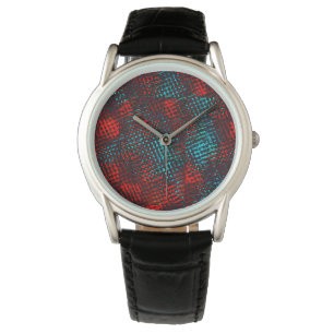 Reloj De Pulsera Quadriculados riscados em azul claro, cor vermelho