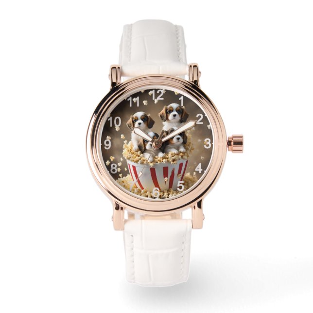 Reloj De Pulsera Quads Cavalier Puppies Españoles En El Cachorro, (Anverso)